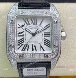 Swiss Quality Iced Out Cartier Santos De Watch Sapphire Crystal